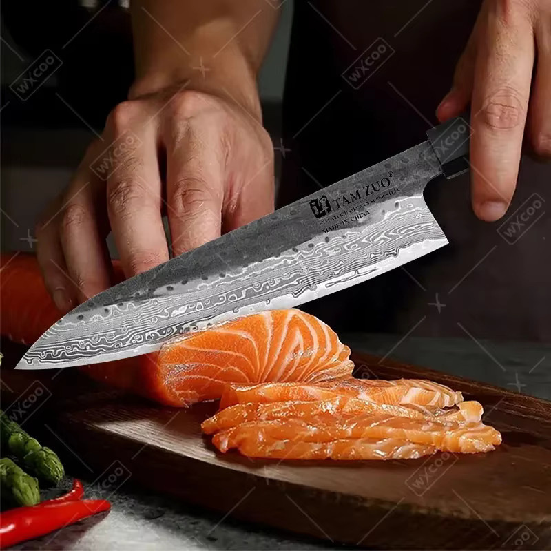 WXCOO Santoku Japanisches Kochmesser aus 67-lagigem Damast mit Holzgriff in Silber - Bild 3