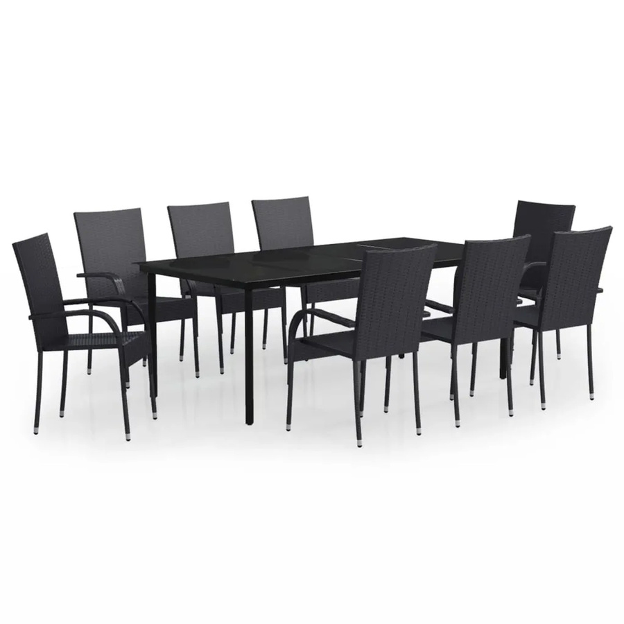 vidaXL 9-teilige Garten-Essgruppe aus PE-Rattan und Glas in Schwarz - Bild 2