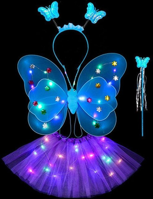 Blinkender Schmetterling Rock Mädchen Kostüm, LED, blau, 4-teiliges Set, ab 3 Jahren - Bild 1