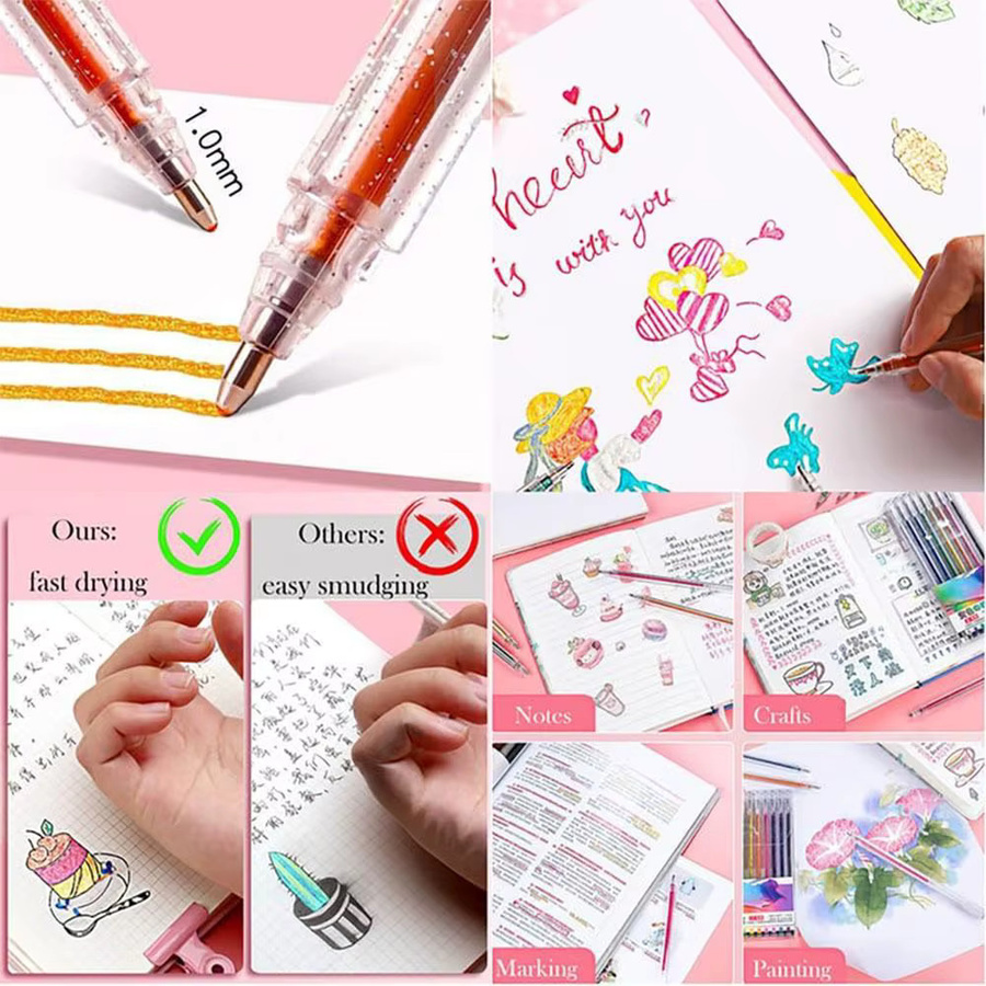 Buntes Glitter Gel Stifte Set mit feiner Spitze für Schule und Studium, Mehrfarbig - Bild 3