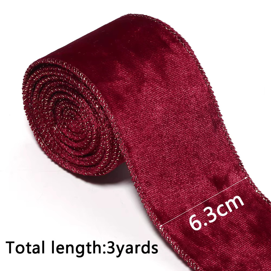 Einseitiges Samtband für DIY-Dekorationen in Rot und Grün, Breite: 6,3 cm, Länge: 3 Yards - Bild 2