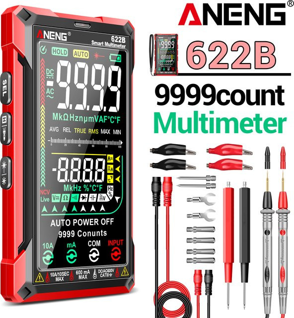 ANENG 622B VA Digitalmultimeter mit Umkehranzeige, 9999 Anzeigen, NCV, Infrarot-Temperaturmessung, AC/DC 999,9V und eingebauter Taschenlampe - Bild 1