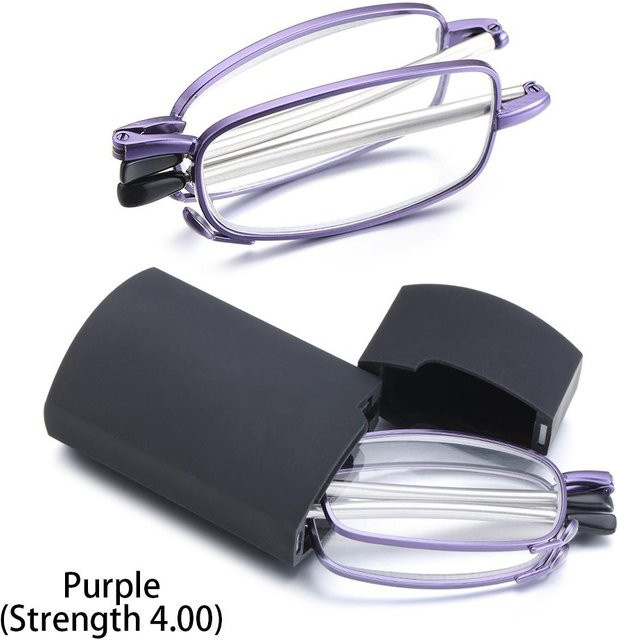 Zusammenklappbare Lesebrille, Unisex, Vollrand, Metall, rectangular, grau, purple - Bild 1