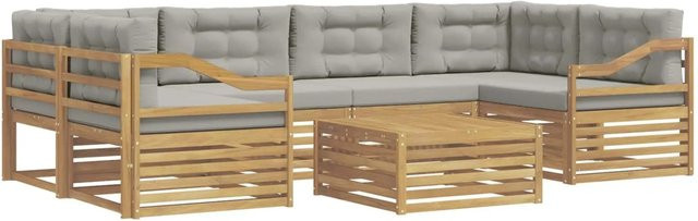 vidaXL Outdoor-Sofagarnitur 7-teilig aus Akazienholz und Polyester in Weiß-Hellgrau - Bild 1