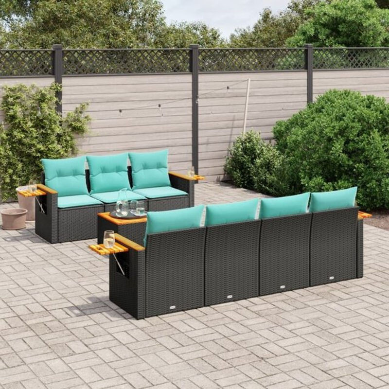 Vidaxl 8-tlg. Garten-Sofagarnitur aus Polyrattan in Schwarz mit Kissen und Loungemöbel-Set - Bild 1