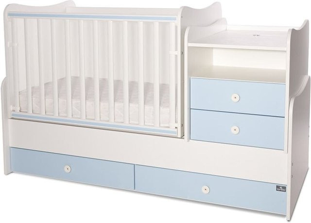 Lorelli Baby-Jugendbett Combo umbaubar mit Schaukelfunktion und Multifunktionskommode, weiß-blau - Bild 1