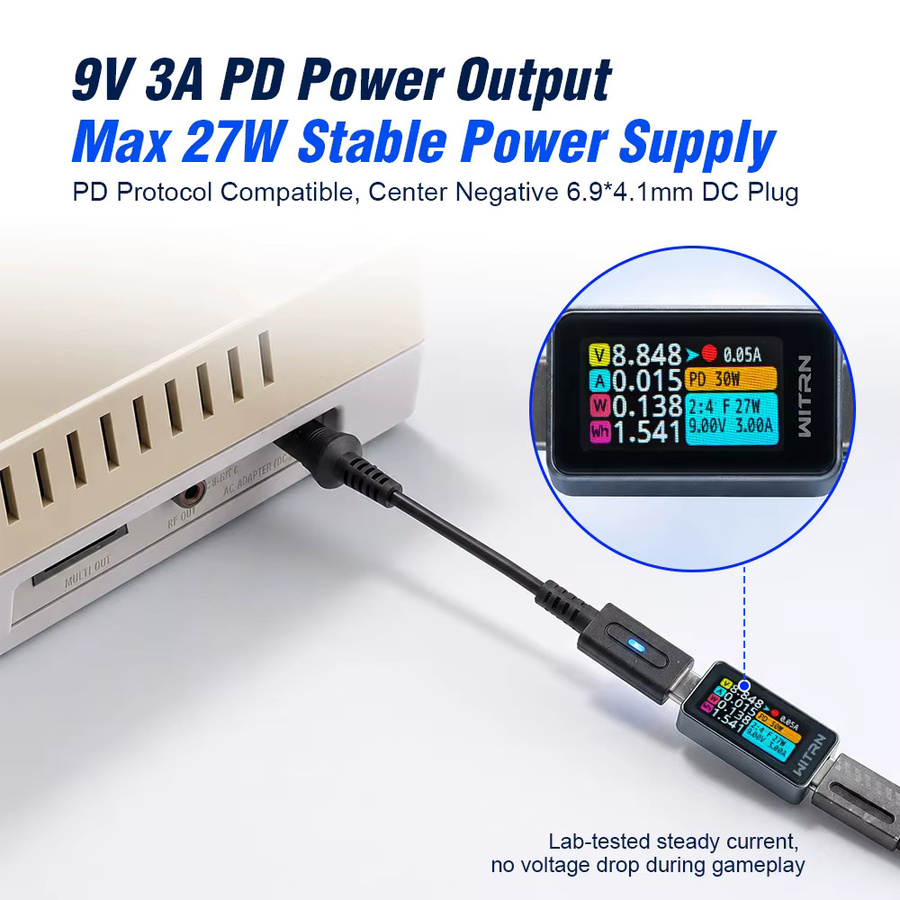 ChisCart USB-C zu DC 9V Stromadapter Konverter für Nintendo SNES SNS-001 und SNS-101 Spielkonsole, Schwarz, 10 cm - Bild 5