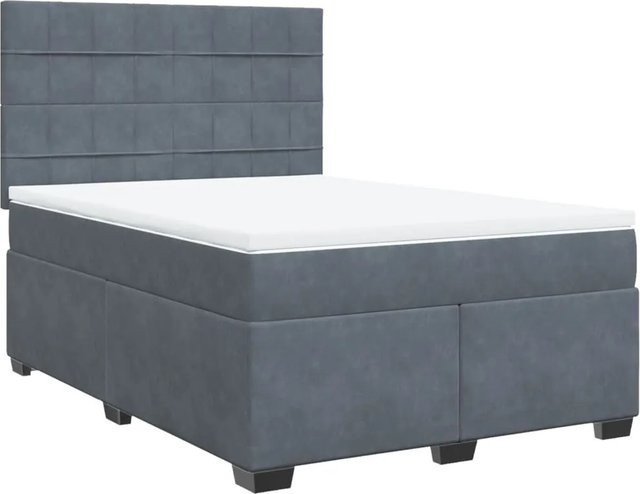 vidaXL Boxspringbett mit Matratze in Grau, Hybrid-Design mit Taschenfederkern und Samtbezug, B/T: 160 x 200 cm - Bild 1