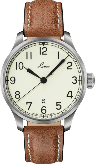 Laco Armbanduhr Automatik, Edelstahl, 42 mm, Leder, Weiß - Bild 1