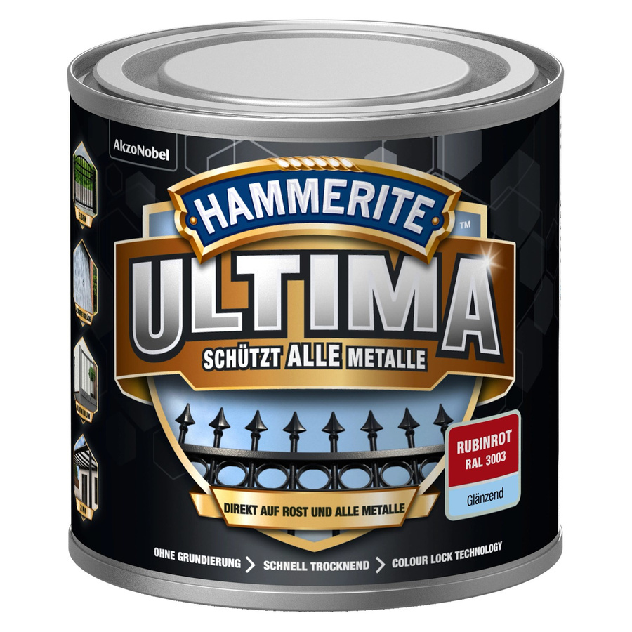 Hammerite Ultima Premium Metall-Schutzlack glänzend Rubinrot 250 ml - Bild 2