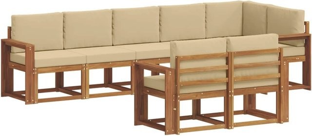 vidaXL Outdoor-Sofagarnitur L-Form aus Akazienholz mit Kissen in Natur und Beige - Bild 1