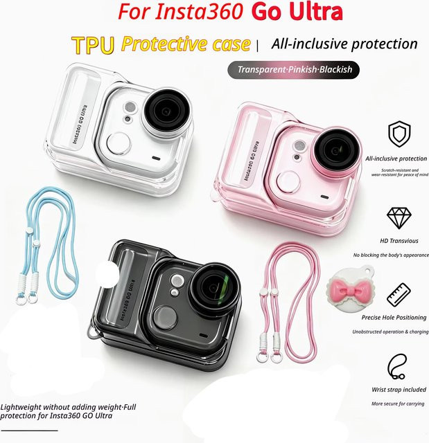Insta360 Go Ultra TPU Schutzhülle Transparent mit Anti-Verlust-Seil und kratzfestem Objektivdeckel - Bild 1