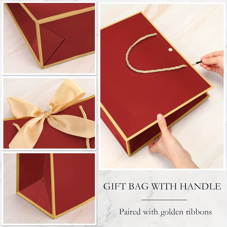10-teiliges Set aus burgunderroten Papier-Geschenktüten und passenden Schleifenbändern für Hochzeiten und Dankeschön-Anlässe - Bild 5