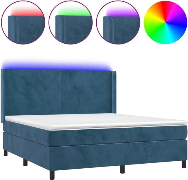 vidaXL Boxspringbett mit Matratze in Dunkelblau, Samt, mit LED-Unterbettbeleuchtung und USB-Ladeanschluss, B/T/H: 160 x 200 x 128 cm - Bild 1