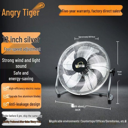 ElectroCN Industrie-Ventilator in Silber, 8-Gang Boden- und Standventilator aus Aluminium
