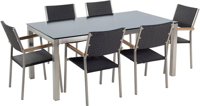 Beliani Gartentisch Set in Schwarz und Silber aus Edelstahl, Glas und Kunststoff, B/T/H: 180 x 90 x 76 cm - Bild 1