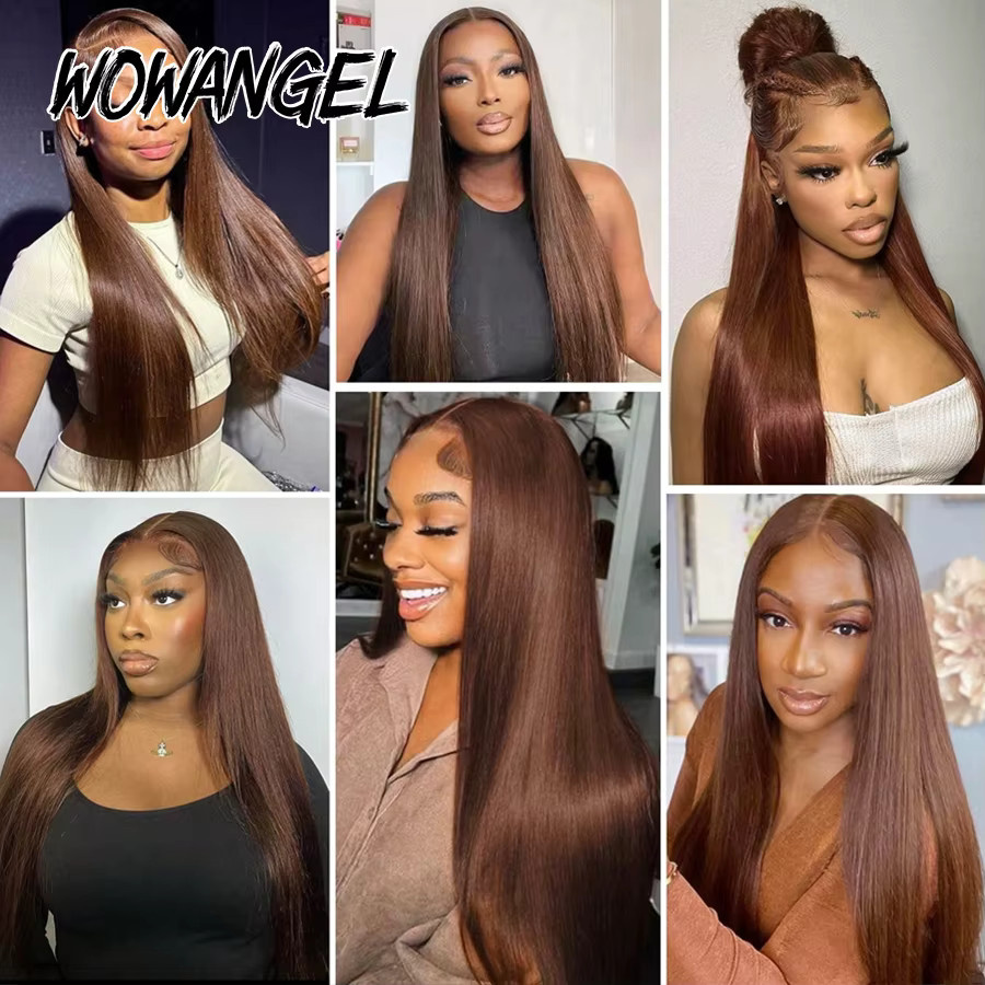 WOWANGEL Body-Wave-Perücke, 34 Zoll, schokoladenbraun, 100 % Echthaar, Damen - Bild 3