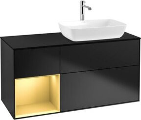 V&B Waschtischunterschrank Finion mit Wandbeleuchtung, Breite: 120 cm, Farbe: Blau lackiert mit Goldregal - Bild 1