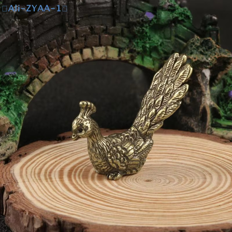 JETTING Vintage Pfau Statue aus Messing in Gold als antikes Desktop Ornament und Miniatur-Dekoration - Bild 2