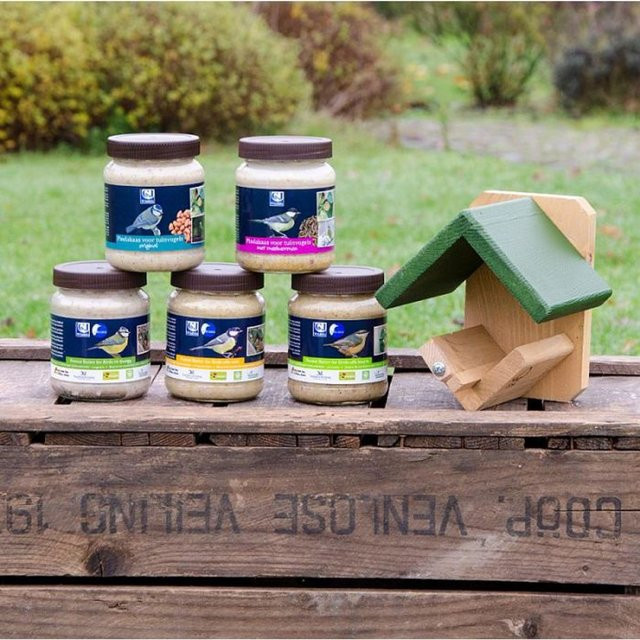 Vivara Starter-Set Vogelfutter mit Dublin Erdnussbutterglas-Halter aus Holz und 5 Sorten Erdnussbutter, Mehrfarbig - Bild 1