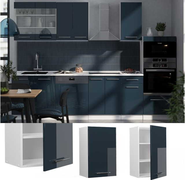 Vicco Hängeschrank Fame-Line Küchenschrank Hochglanz Dunkelblau und Weiß mit Soft-Close-Scharnieren Breite: 45 cm - Bild 1