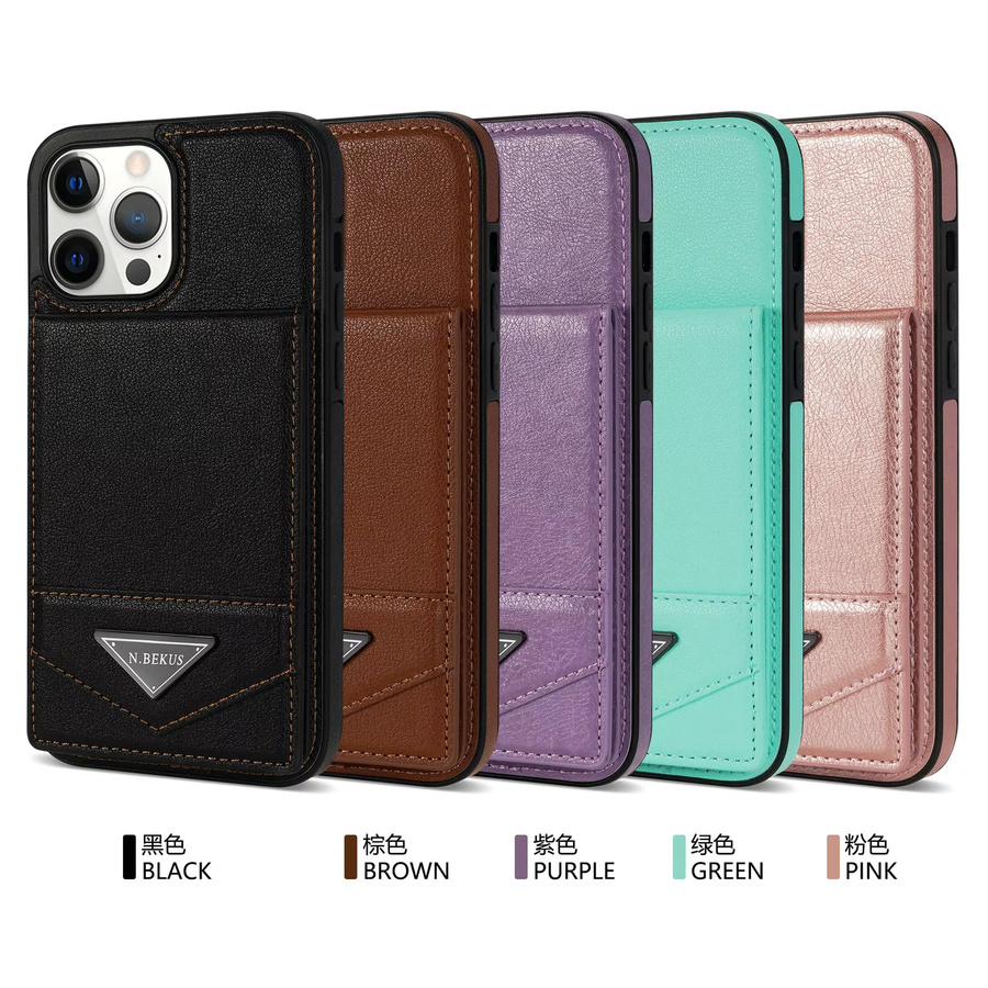 Aierkeba Vertikale Karten Leder Wallet Tasche für iPhone 16 15 14 13 12 11 Pro Max mit magnetischer Standabdeckung in Lila - Bild 5