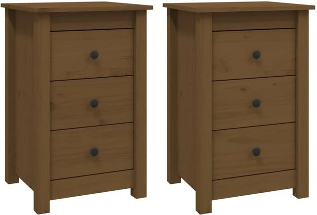 vidaXL Nachttische Set aus Massivholz Kiefer in Honigbraun, 2 Stück, rustikale Optik, B/T/H: 40 x 35 x 61,5 cm - Bild 1
