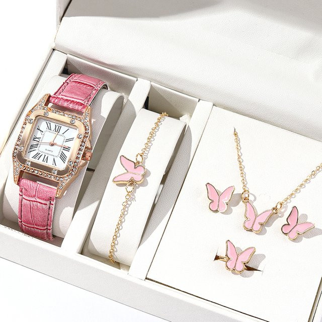 RUNERR Armbanduhr Quarz, Leder, Rosa, Roségold, Diamantbesetzt, Damen - Bild 1