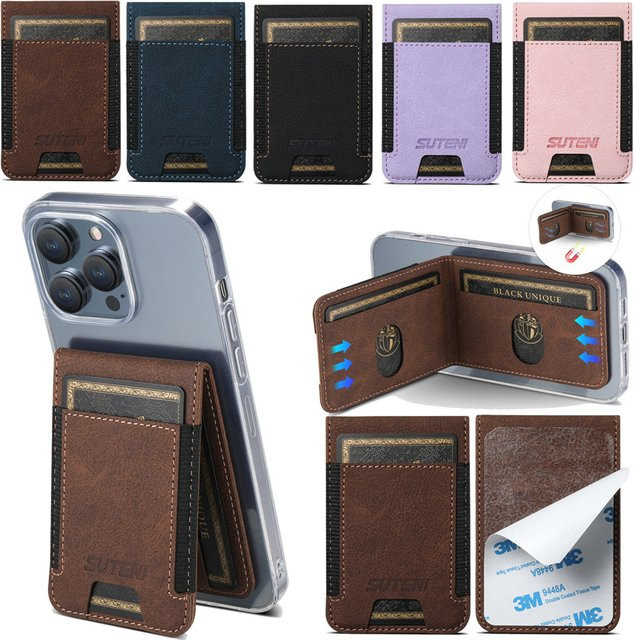 Eucagr Lychee Leder Handyhülle mit Kartenhalter und DIY Kartenfach für iPhone 15 14 13 12 11 XS XR SE 8 7 in Braun - Bild 1