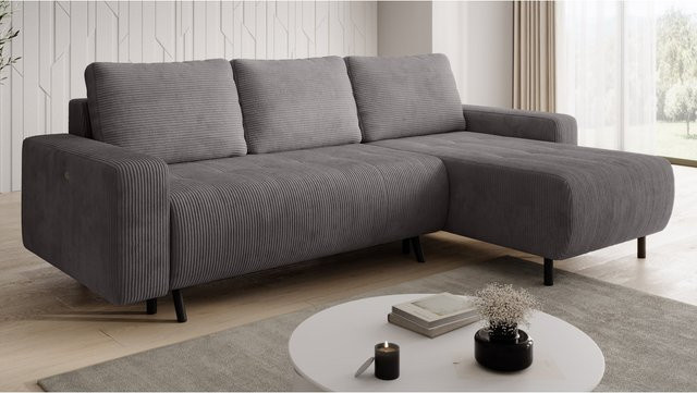 Ecksofa RIMINI Schlafsofa in Grau mit Cord-Bezug und Schlaffunktion - Bild 1