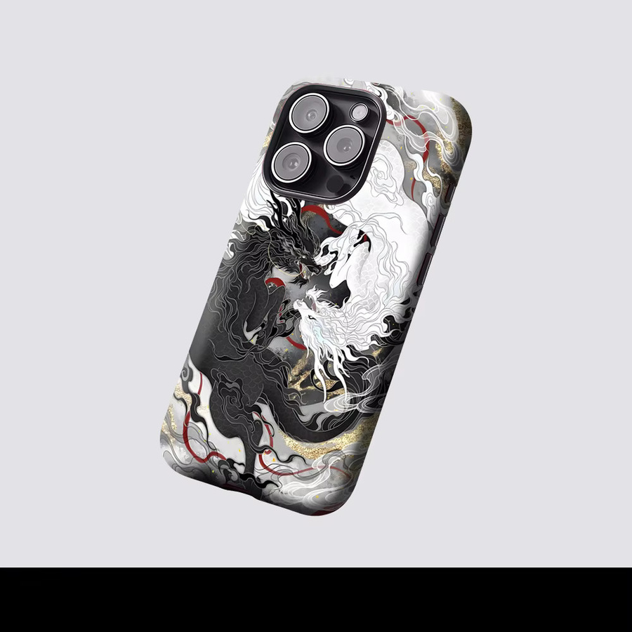 Potdemiel Magnetische Handyhülle mit Yin-Yang Drachen-Tapisserie für iPhone 17 16 15 14 13 Pro Max Plus, Mehrfarbig - Bild 2