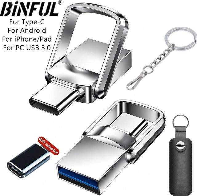 BiNFUL 3-in-1 USB-C OTG USB-Stick für iPhone und Mobilgeräte, Silber - Bild 1