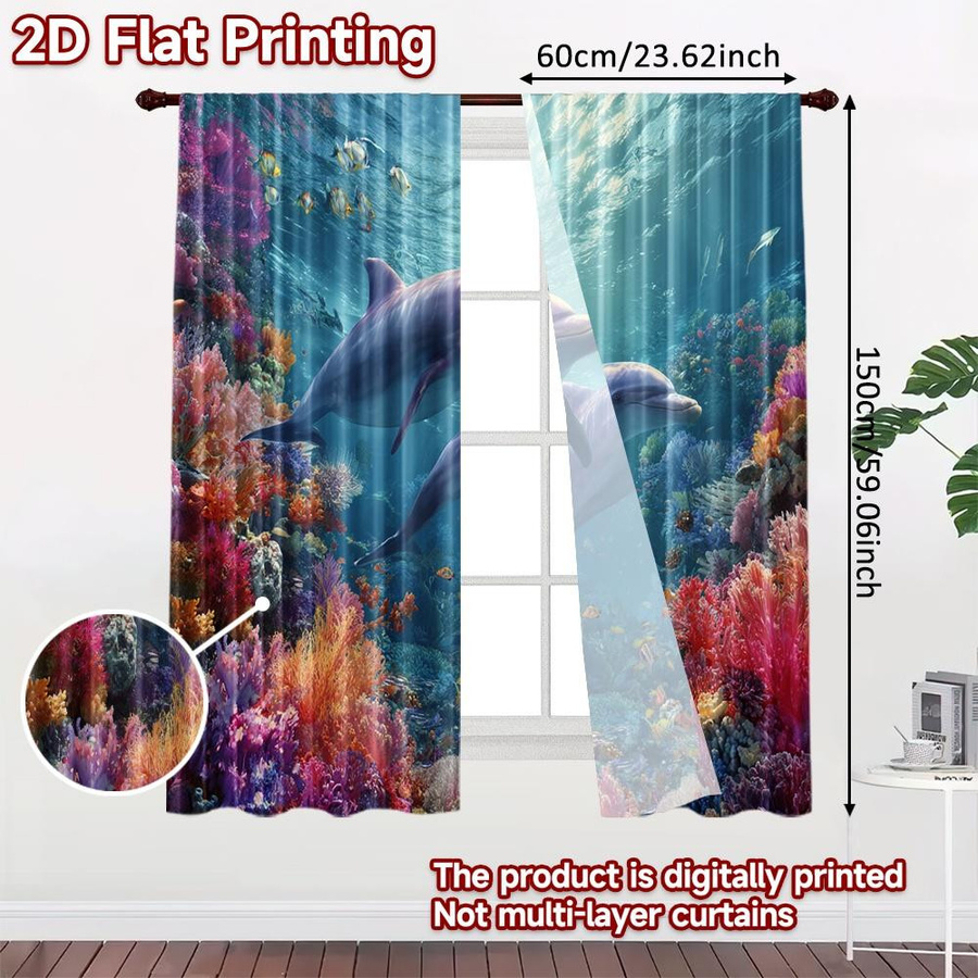 Set aus 2 dekorativen Druckvorhängen Ozean Harmonie aus Polyester, Multicolor, B: 100 cm, H: 70 cm - Bild 5