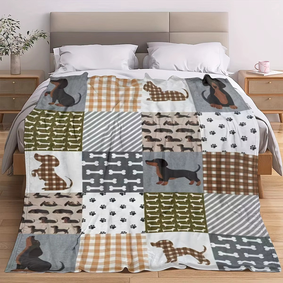 Weiche Flanell-Überwurfdecke von ZZN mit Dackel-Hund-Aufdruck in Multicolour für Bett und Sofa - Bild 3