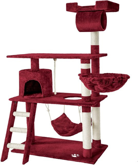 tectake Kratzbaum Marcel Weinrot mit Katzenhaus, Hängematte und Spielzeug, H x B x T: 141 x 105 x 60 cm - Bild 2