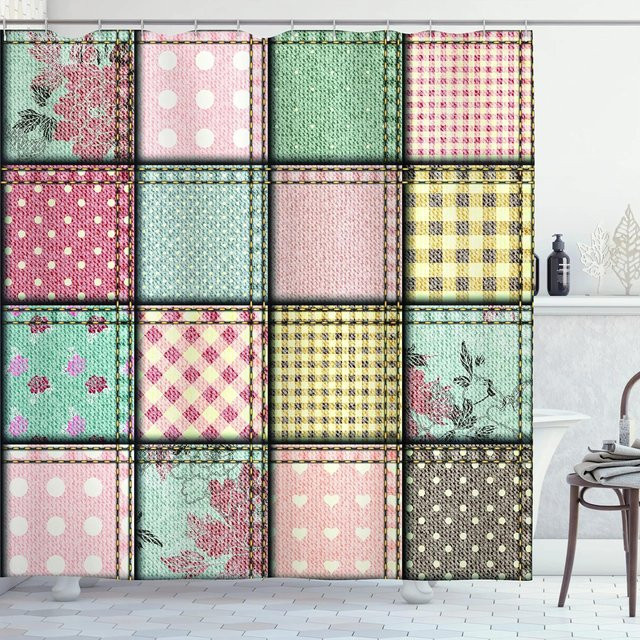 Wasserdichter Duschvorhang mit böhmischem Patchwork-Blumenmuster von Household supplies MH in Mehrfarbig, B/H: 180 x 180 cm - Bild 1