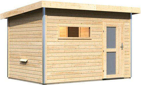 Karibu Saunahaus Schwanenburg 2 aus Fichtenholz in Beige, B/T/H: 337 x 231 x 239 cm - Bild 1