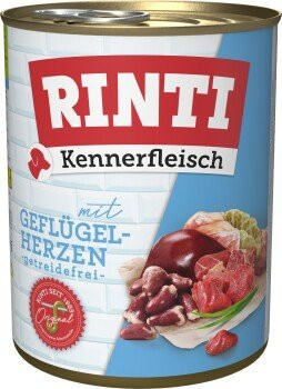 RINTI Kennerfleisch Nassfutter Hund Geflügelherzen 24 x 800 g - Bild 1