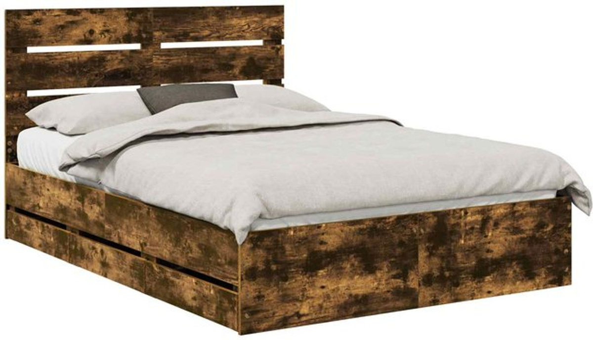 Bettrahmen Funktionsbett aus geräuchertem Holz in Braun von vidaXL, B/T/H: 140 x 190 cm - Bild 1