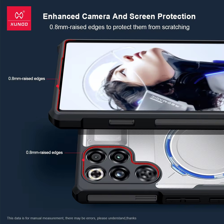 Xundd Schutzhülle für Nubia Red Magic 11 Pro und Red Magic 11 Pro Plus, stoßfeste Airbag-Hülle mit Kameraschutz, transparent mit schwarzen Streifen - Bild 3