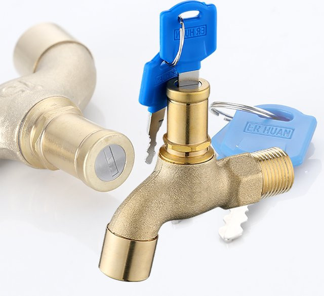 JIANGZILIU Anti-Diebstahl Outdoor Wasserhahn aus Messing in Gold, 1/2 Zoll, Wandmontage - Bild 1