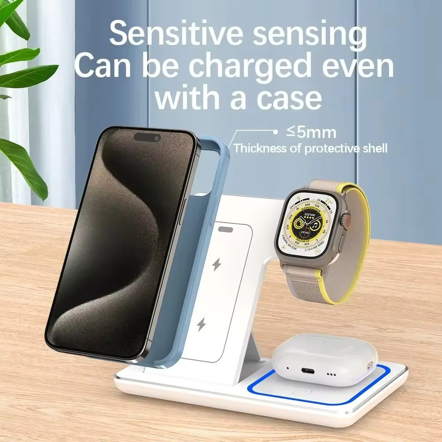 3-in-1 kabelloser Ladeständer für Apple iPhone, Apple Watch und AirPods in Schwarz - Bild 3