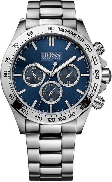 Hugo Boss Chronograph, Quarz, Edelstahl, 44 mm, Herren, Schwarz, Blau - Bild 1