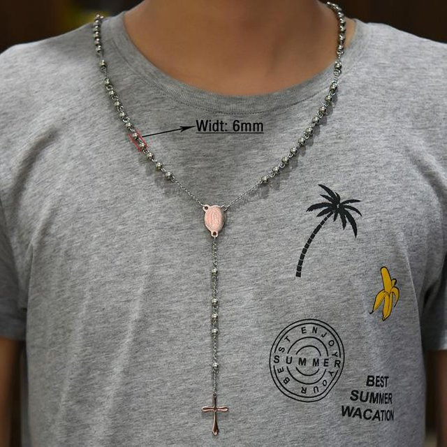 YULIN Halskette Edelstahl, Silber, Kreuz Anhänger, Unisex - Bild 1