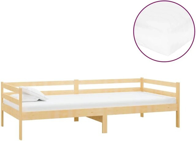vidaXL Tagesbett aus massivem Kiefernholz mit Matratze aus PU-Schaumstoff, Farbe: Unbehandelt, B/T/H: 90 x 200 x 57 cm - Bild 1