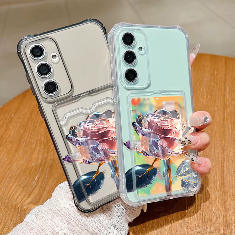 Samsung Handyhülle mit Rosen-Design als Kartentasche und Soft Cover in Transparent für Galaxy S25 Edge S24 FE S23 S22 Ultra A56 A55 A54 A36 A35 A17 A16 A15 5G - Bild 1