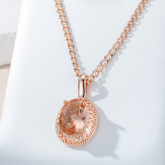 Wbmqda Halskette mit Anhänger, 585 Roségold, Champagnerfarbener Stein, Damen - Bild 1