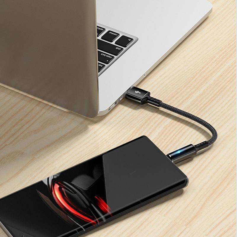 Fonken USB-Ladekabel mit Micro-USB und USB-C Anschluss, 2,4 A Schnellladekabel mit Kontrollleuchte, schwarz, Länge: 25 cm - Bild 3