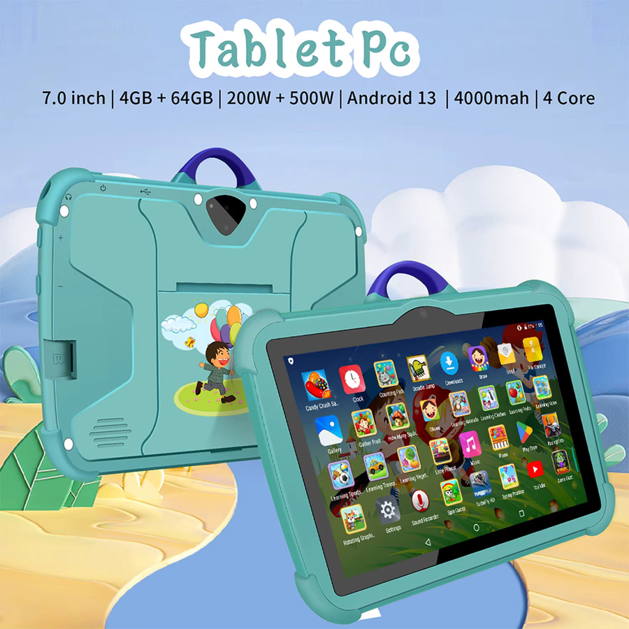 BDF Kinder-Tablet mit Android, 7 Zoll Display, 5G und WLAN, 4GB RAM, 64GB ROM, 4000mAh Akku, Orange oder Türkis - Bild 2