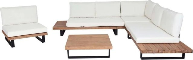 MCW Garten-Lounge-Set H54 mit Sofa und Sesseln aus Akazienholz und Aluminium in Hellbraun mit cremeweißen Polstern - Bild 2